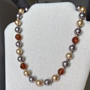 Premier Designs Elegant Gold and Gray Pearl Necklace with Amber Accents